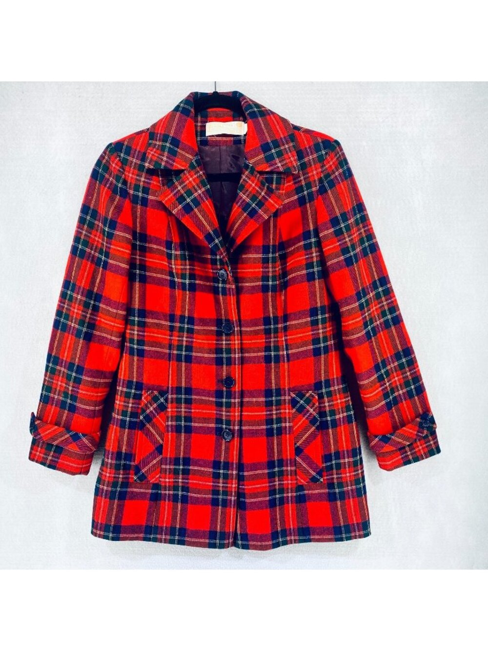 Vintage Pendleton Jacket Womens 8 Red Wool Tartan Plaid Blazer Luxury 90s USA